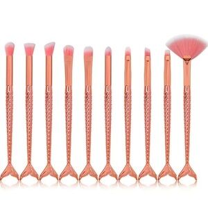 NWT - Mermaid Professional Eyeshadow Makeup Brush Set of 10 - Rose Gold